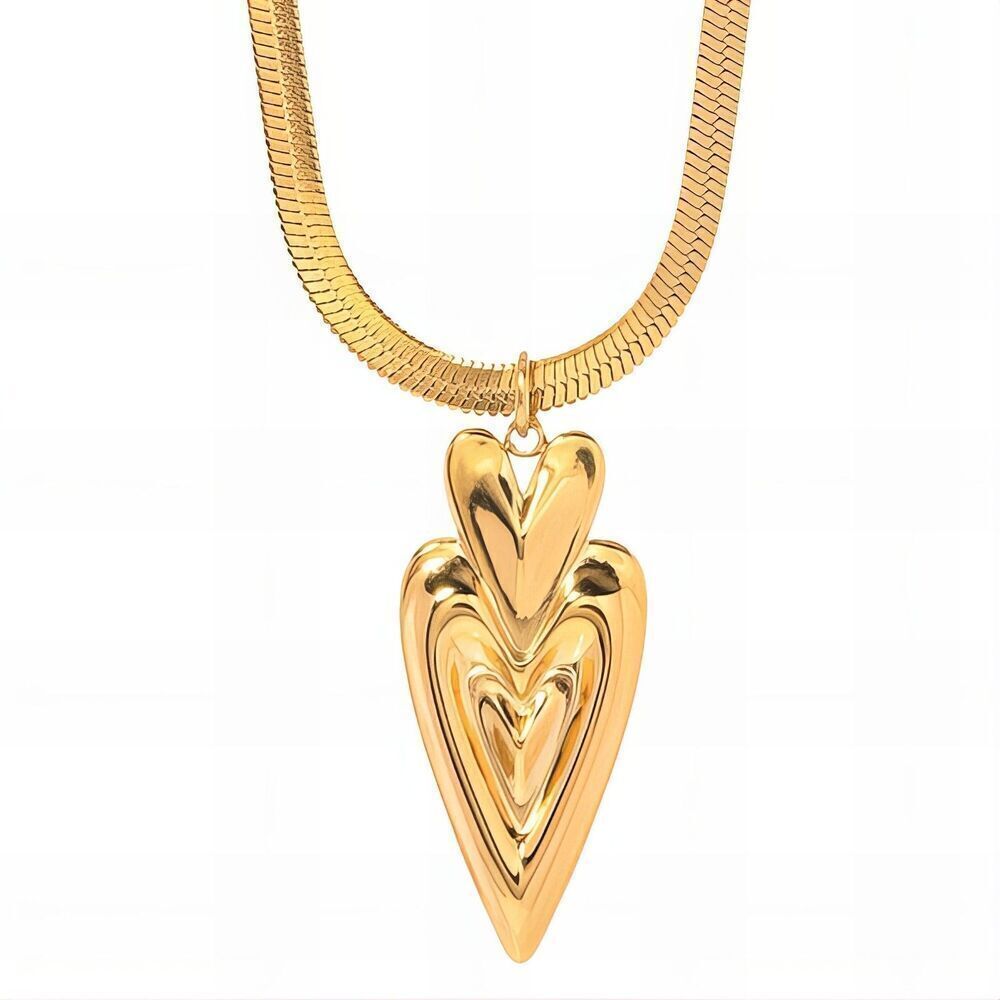 18K Gold Plated Women's Double Heart Necklace Hypoallergenic Waterproof Durable
